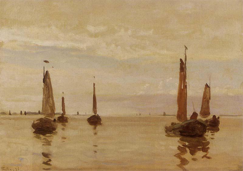 Willem Bastiaan Tholen Fishing boats in a calm oil painting picture